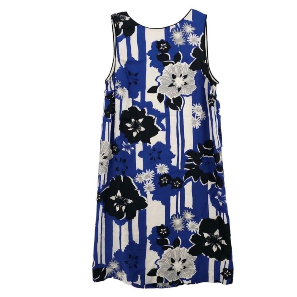 Anthropologie By Maeve Canna Shift Blue Cream Floral Silk Dress Women’s size 4